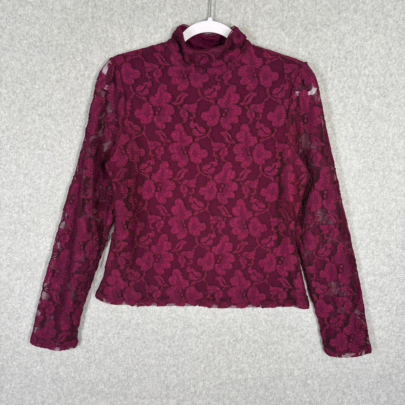Pursuits Blouse Womens Medium Purple Lace Mock Long Sleeve Victorian Coquette