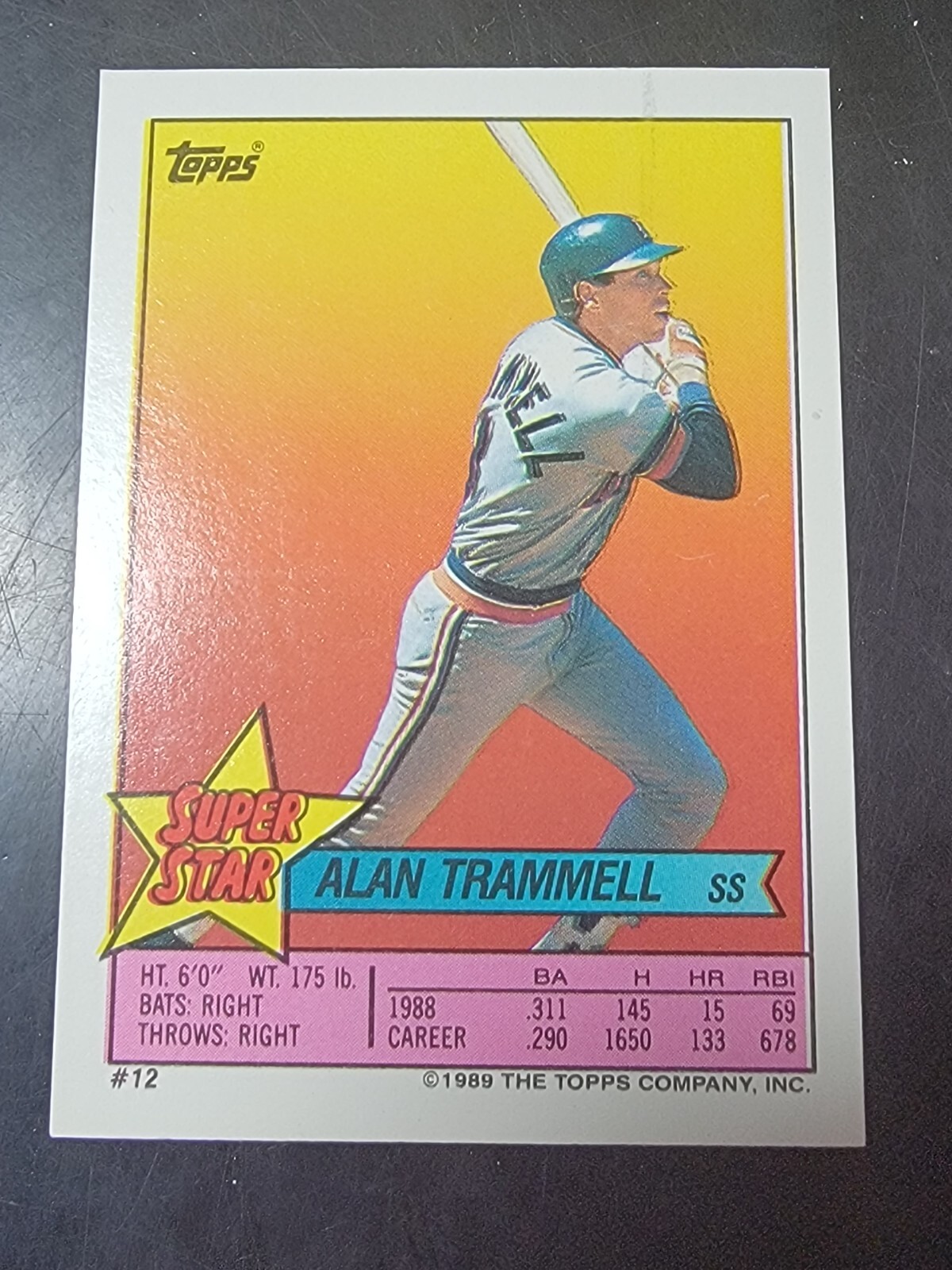 1989 Topps Super Star Mini Sticker #12 Alan Trammell Back #58 & #263