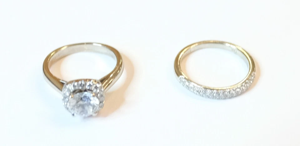 SCOTT KAY - 14k 钻石光环婚礼套装 - 白金娇小尺寸 4 3/4 - 5 1/2 — 第 3/4 张图片