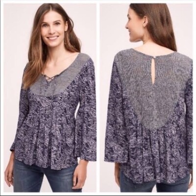 Anthropologie Akemi + Kin Marcella Peasant Blouse Womens L Blue Bell Sleeve