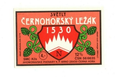 Czech Republic Beer Label - Jihomoravske Pivovary, Cerna Hora - Cernohorsky
