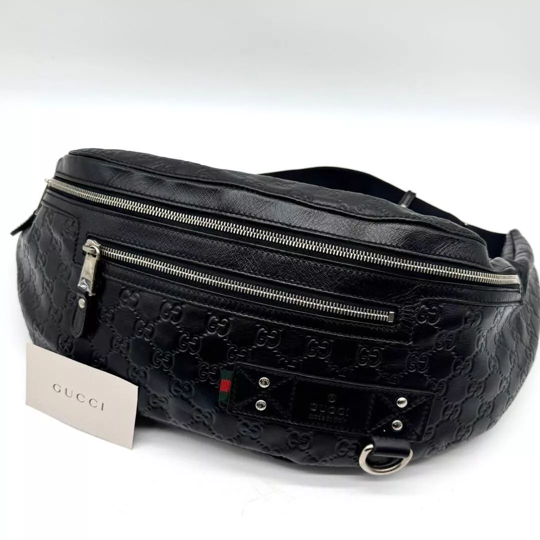 Sac bandoulière GUCCI GG Guccissima taille pochette cuir noir occasion authentique livraison gratuite