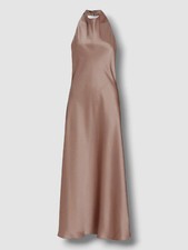  495 Vince Women's Pink Satin Cowl Halter Neck Slip Midi Dress Size L