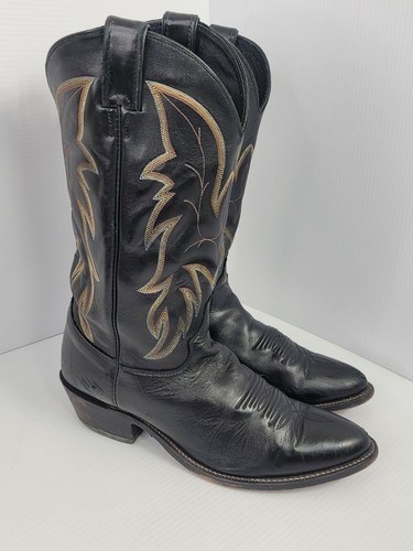 Black Leather Classic Toe Western Boots 
