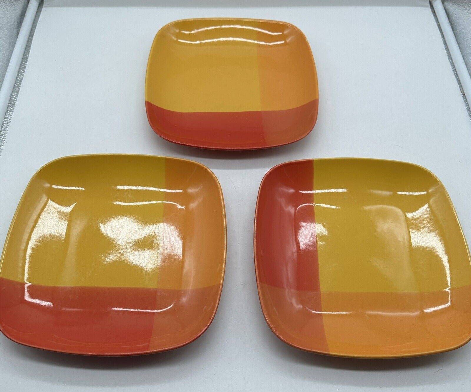 3 222 Fifth (PTS) Color Blocks Square Salad Plates Yellow Orange Red