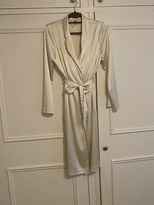 Calvin Klein Set Satin Lace Detail Slip On/Chemise/ Nightie+Robe Size XS  Ecru