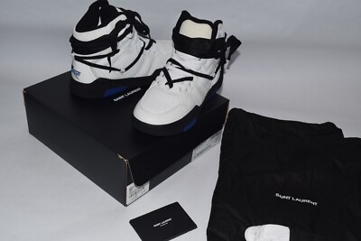 スニーカー SAINT LAURENT BLACK AND WHITE LEATHER SNEAKERS SAINT LAURENT SL61 logo-print leather sneakers | NET-A-PORTER