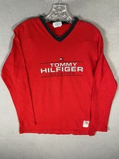 Vintage Tommy Hilfiger Long Sleeve Shirt Red All Sports Gear Size Medium M