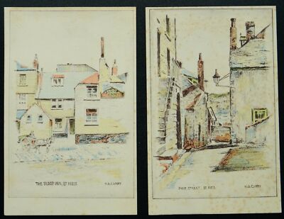 Cornwall 2 x ST. IVES Pier Street & The Sloop Inn Artist N.G. Curry alte Postkarte