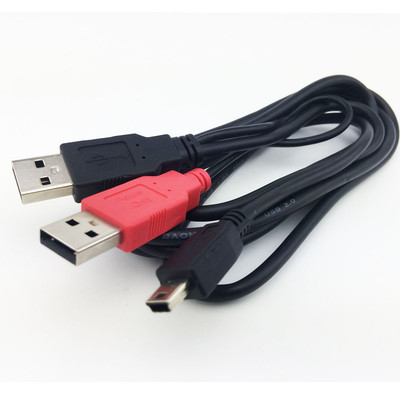 Dual USB2.0 A Male to Mini-B 5Pin Data Charger Y Cable for 2.5'' External HDD 6ft