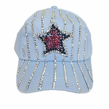 Girls Denim Jean Bling Bling Jewls Adjust Baseball Cap Hat Starry Desiges