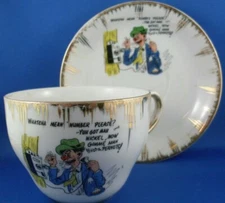 Vintage JAPANESE 1950's NOVELTY Porcelain Cup & Saucer Man Cave VG COLLECTABLE 