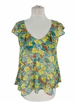 Bcbgeneration Bluse Damen Kurzarm Gr. Xs Mehrfarbig Bunt Blumen RüCkenausschnitt
