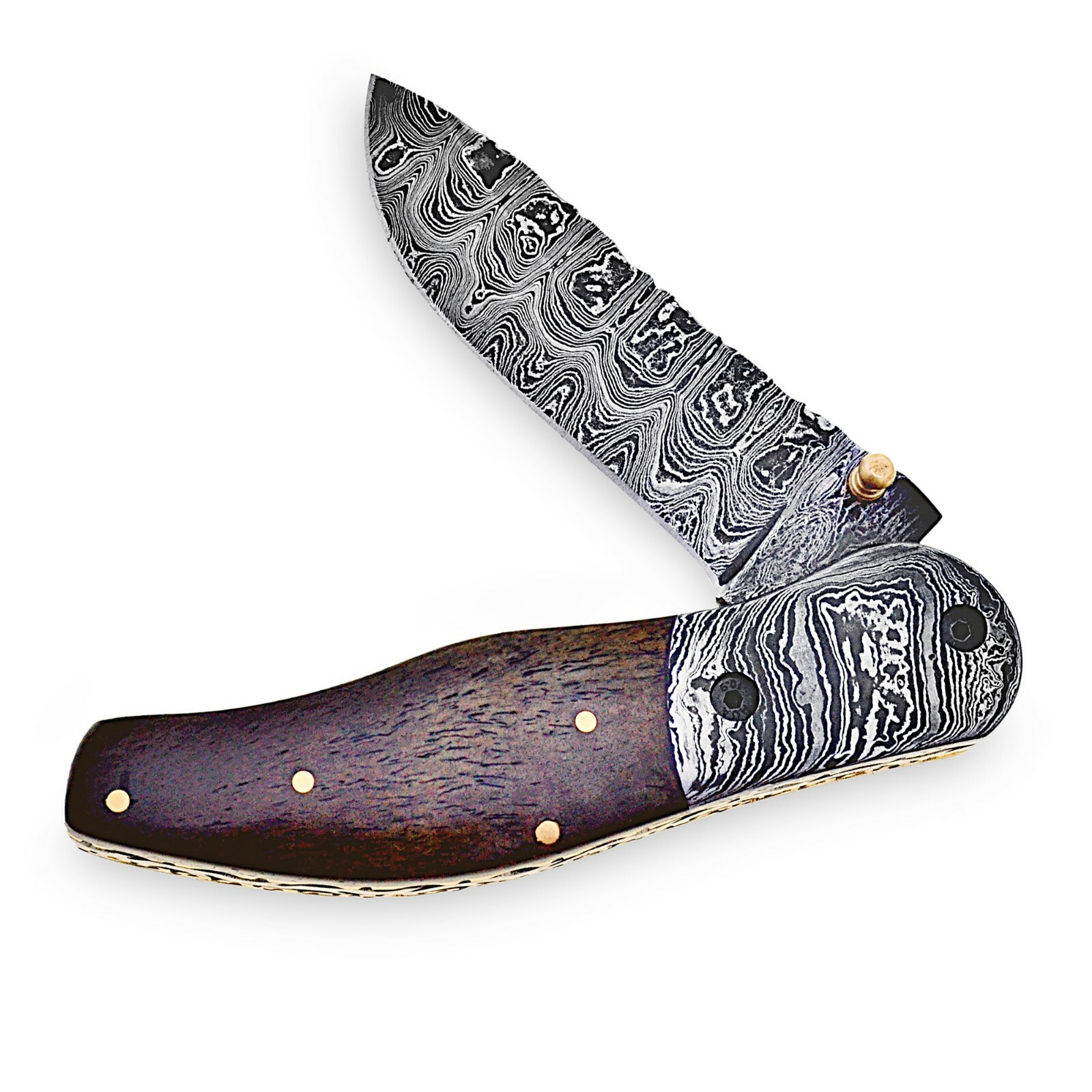 Aisha Tech Custom Hand made pocket knives Damascus Blade Bone handle AT
