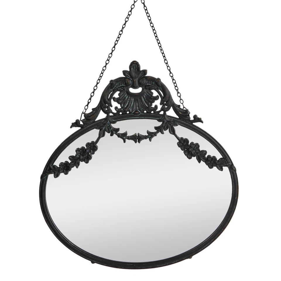 Vintage Pewter Framed Wall Mirror with Decorative Chain Black - Image 3 of 4