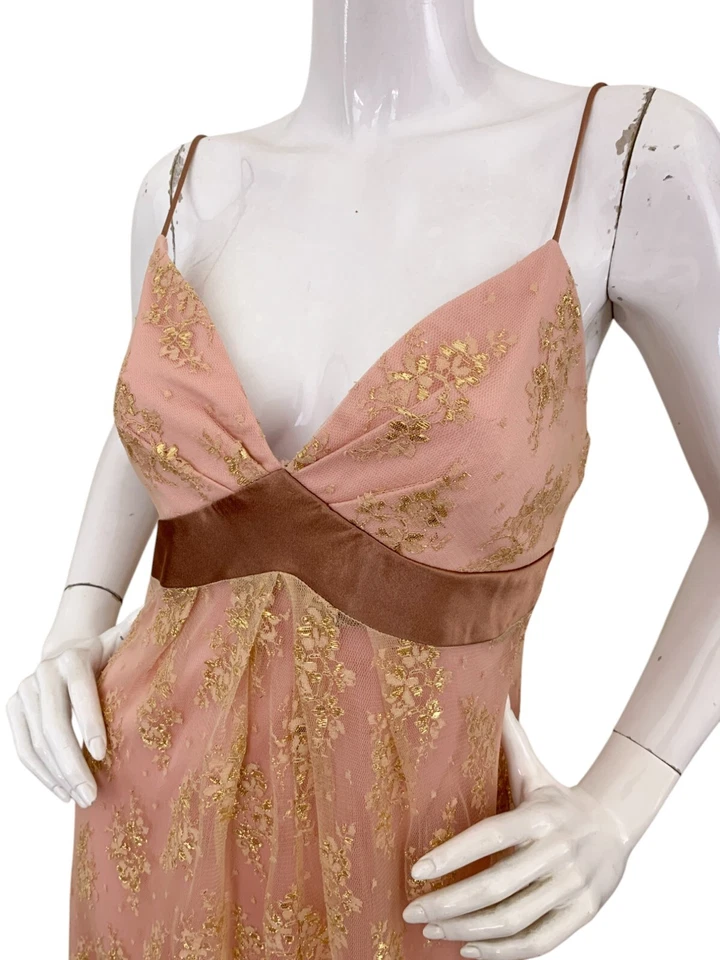 Vestido Vintage Y2K WINDSOR Dorado Encaje Hada Coqueta Babydoll Correa Espagueti Talla L Foto 4 de 4