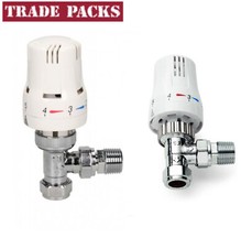Thermostatic Radiator Valve 15mm  x 1/2" Angled White Chrome Rad TRV 10mm reduce