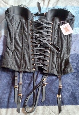 Nvr Worn Savage X Fenty Black Lace up Corset Goth, Dom, Rose Gold Hardware, Fits