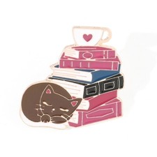 Cat Book Stack Teacup Hard Enamel Pin Cute Cartoon Animal Brooch