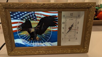 American Eagle Spinning Light Wall Clock Antique