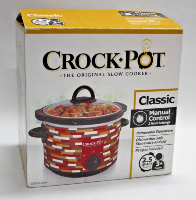 Crock Pot Slow Cooker Classic 2.5 Qt Round The Original Grey White Red Brick