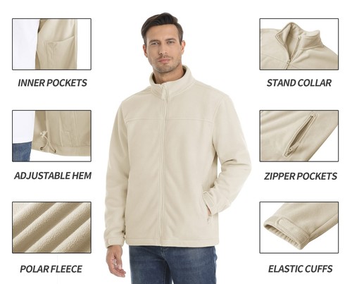 Mens Polar Fleece Jackets Lightweight Winter Thermal Coats Outdoor Zip Up Jacket - Picture 14 of 61