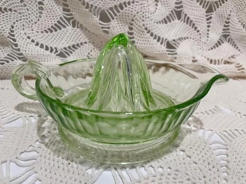 Vintage Uranium Vaseline Green Depression Glass Fruit Juicer Glows