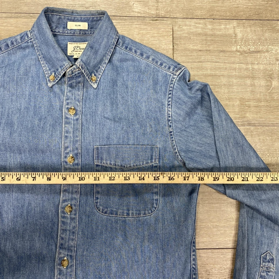 Camisa J Crew Para Hombres XS Azul Denim Cambray Botones Ajustada Manga Larga Bolsillo Foto 2 de 4