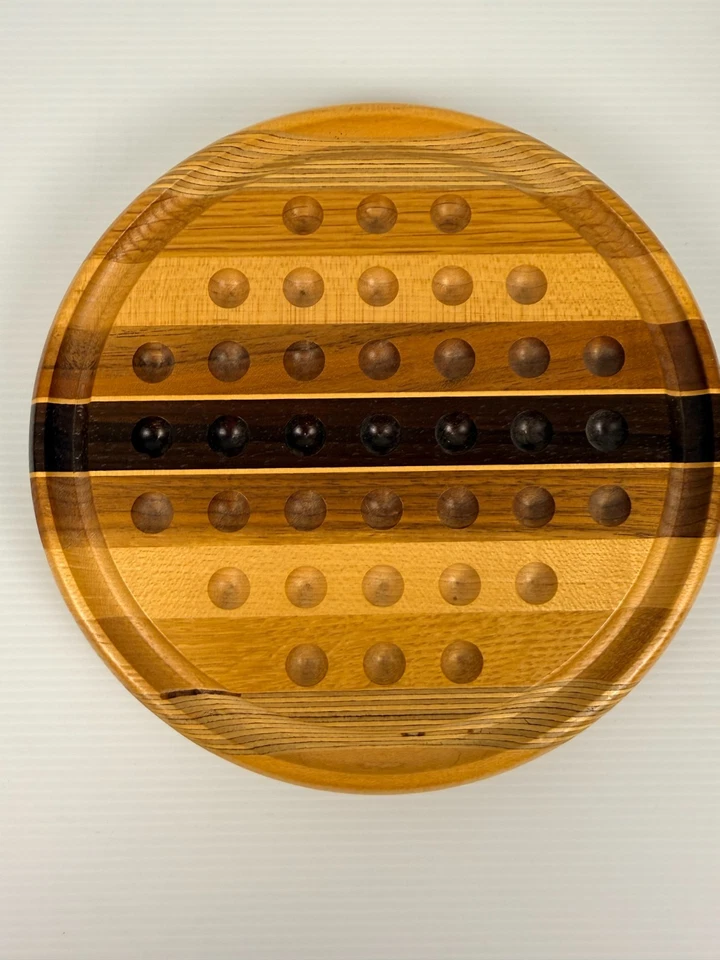 David Levy Hardwood Marbles Solitaire Game Board Round 8.5"x1" Signed - Image 3 of 4