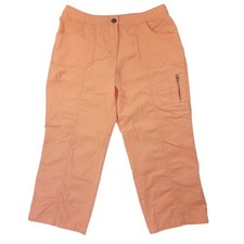 Chico's Cargo Crop Capri Pants Size 1 US 8 Coral Stretch Poplin Roll Hem Beachy
