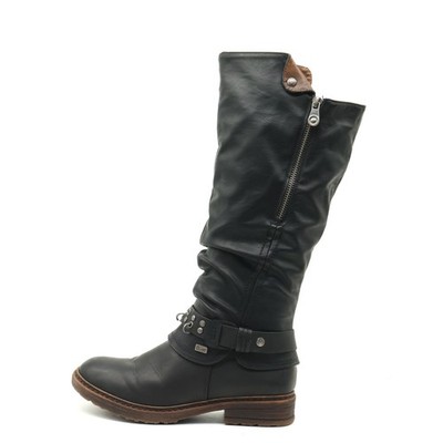 Rieker Damen Stiefel Schwarz Leder Wadenhoch Reißverschluss, Zierriemen EU 38