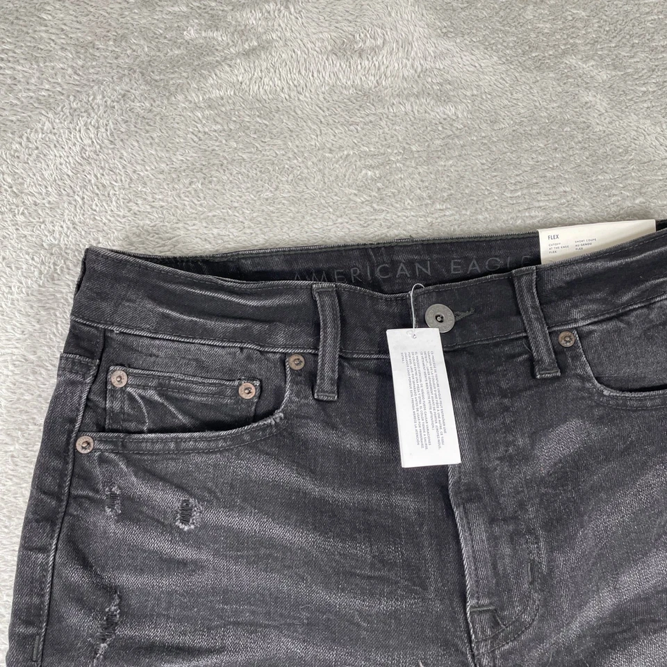 American Eagle Flex Cutoff Denim Shorts Men's 31 Black Distressed Raw Hem NWT - Image 2 of 4