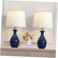  Table Lamp Set of 2, Modern Ceramic Bedside Lamps for Night Stands, Navy Blue