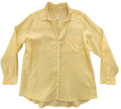 Sigrid Olsen 100% Linen Button Down Shirt Sunwashed Yellow Long Slv XL