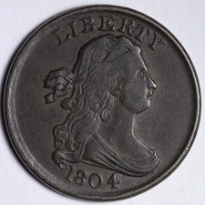 1804 NO STEMS Draped Bust Half Cent AU E102 AZVNMR