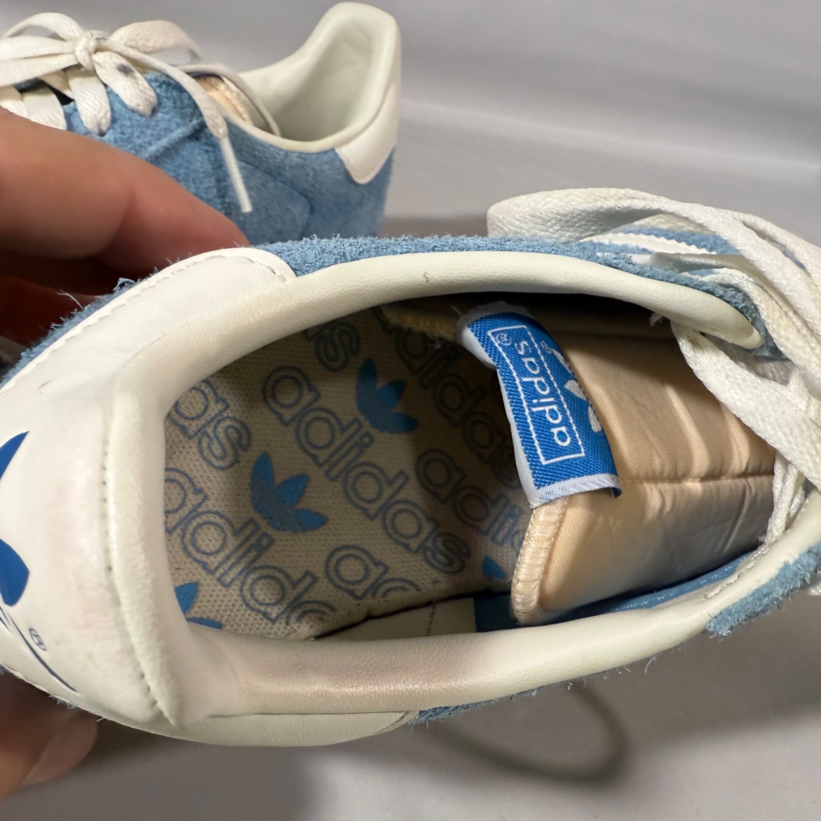 Adidas Gazelle Men's Size 8 Light Blue Off White Casual Shoes 3 Strip N thumbnail 11