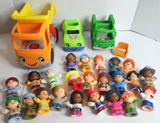 Lot of 27 Fisher Price Little People Figures (23) Vehicles w/ SOUND(3) Chair (1)