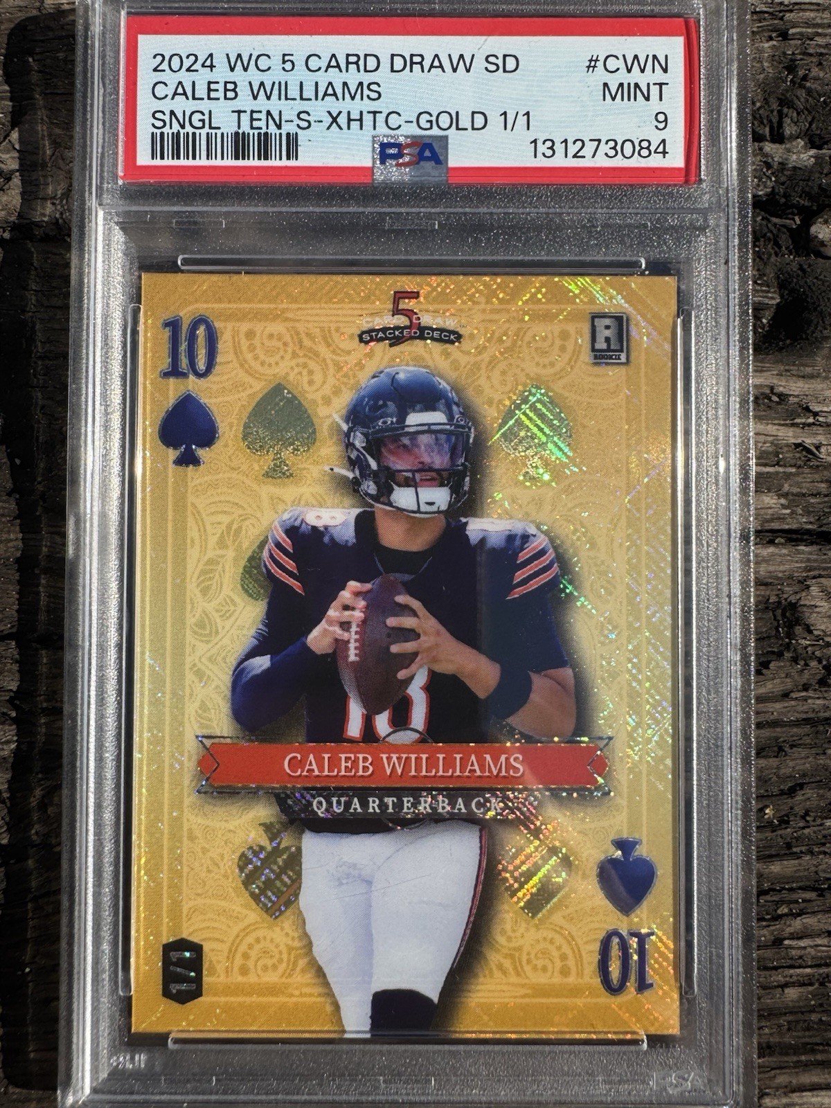 Caleb Williams Wild Card 5 Card Draw Stacked Deck Single Ten Promo #CWN Heart-Stealth Foil-Gold 1/1