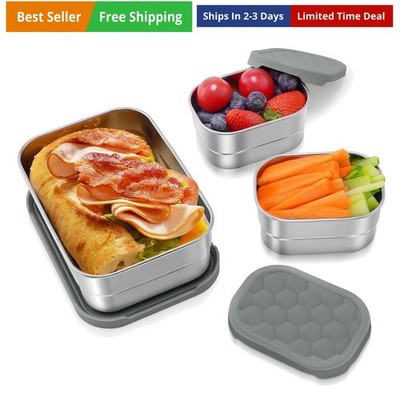 3 CUP+1 CUP Stainless Steel Lunch Snack Containers Set | Leak Proof 304 Stain...