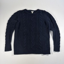 LL Bean Mens XL Signature Cable Knit Sweater Cotton Blue Chunky Fisherman