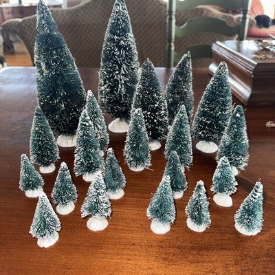 CHRISTMAS VILLAGE FROSTED EVERGREEN TREES * LOT OF 21* VARIOUS SIZE 2.5/10 