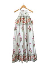 THML White Floral Cotton Midi Dress Size L Tiered Boho Halter Sundress Vacation