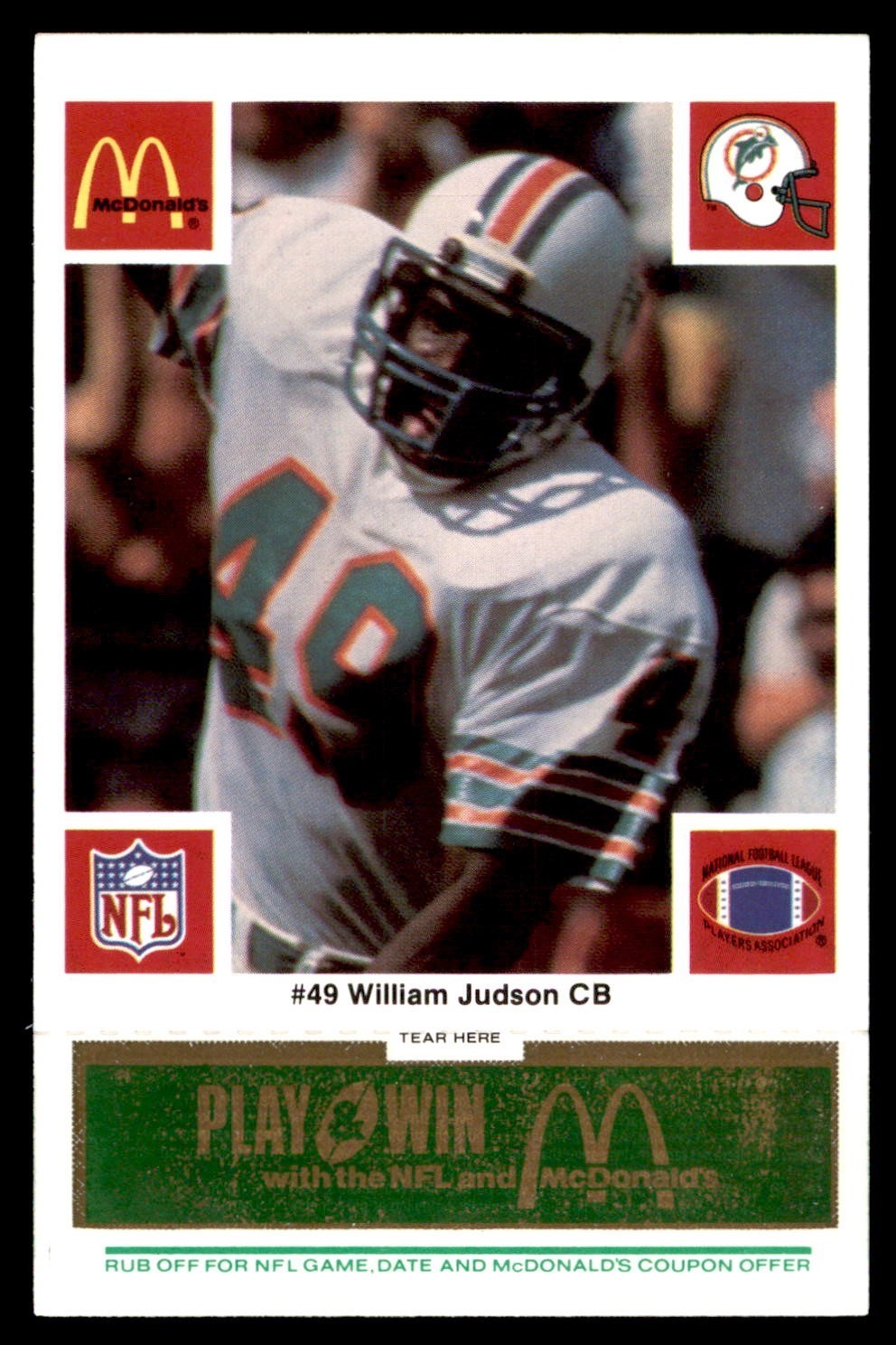 1986 McDonald's Football Green #379 Dolphins William Judson #49 NM *g1