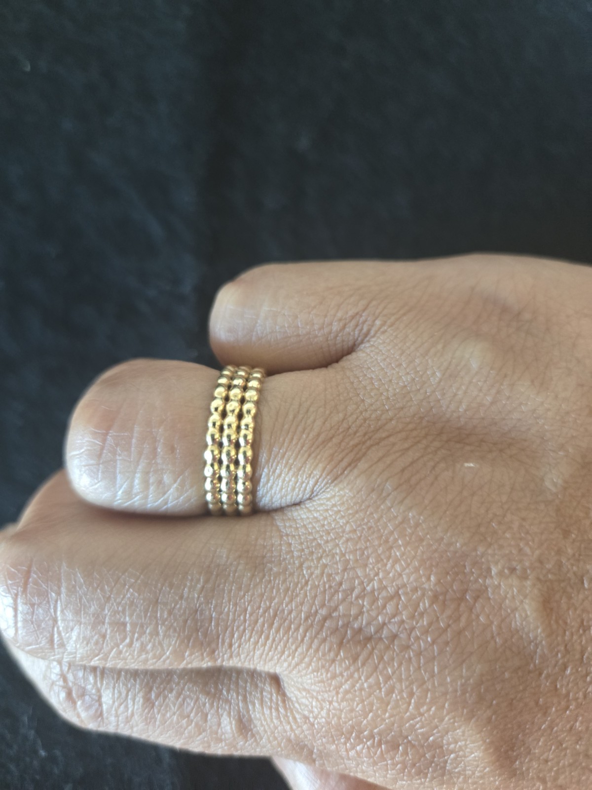 Nice Solid 18k Yellow Gold Bubble 3 Layer Ring - image 2