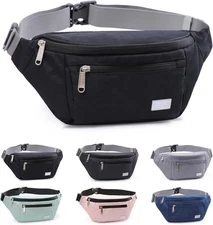 TINYAT Large Fanny Pack Travel Waist Bag Lightweight for Men&Women with Black 