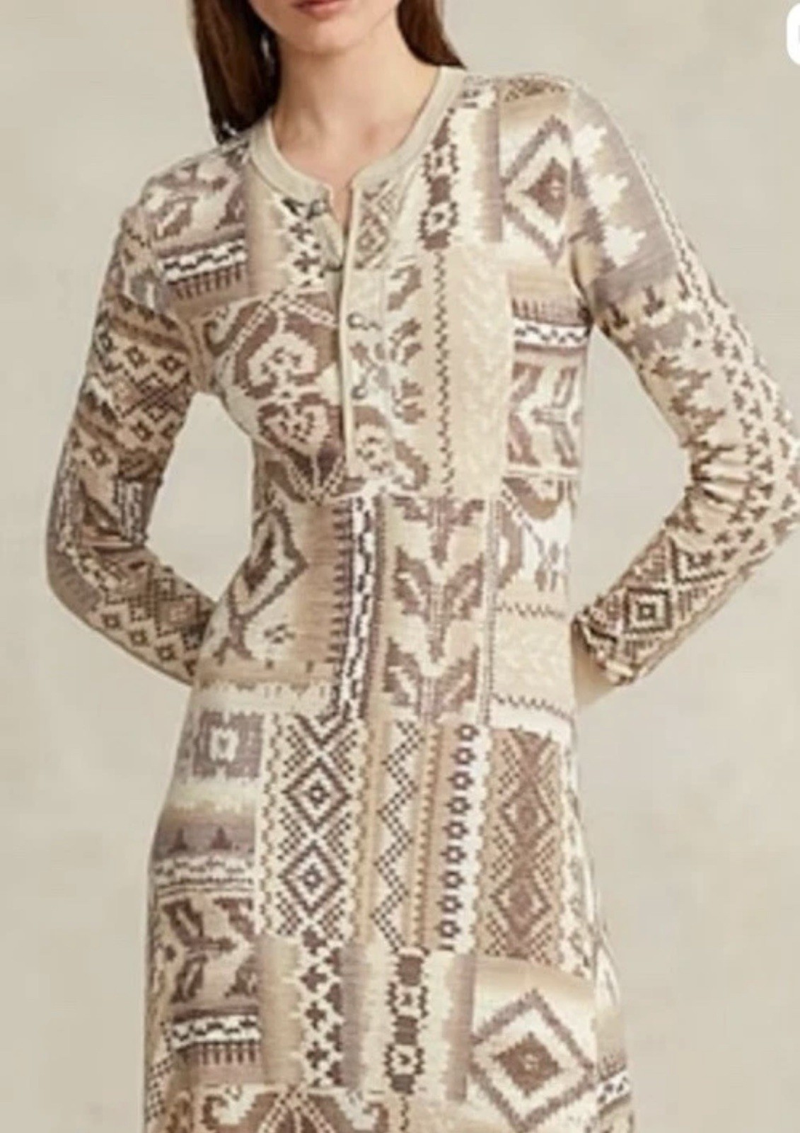 23 Polo Ralph Lauren Aztec Southwestern Beacon Print Maxi Dress Henley Waffle M