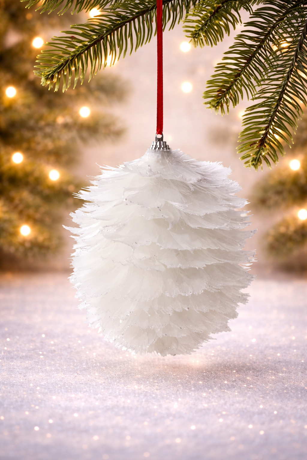 Holiday Lane Northern Lights White Feather Ornament Xmas Tree Winter Decor Snow