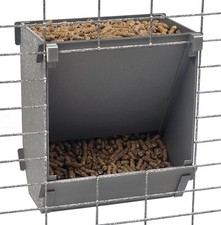 Gray USA Made 6-Inch Cage Hanging Rabbit Feeder with ID Tag for Rabbit Pellets