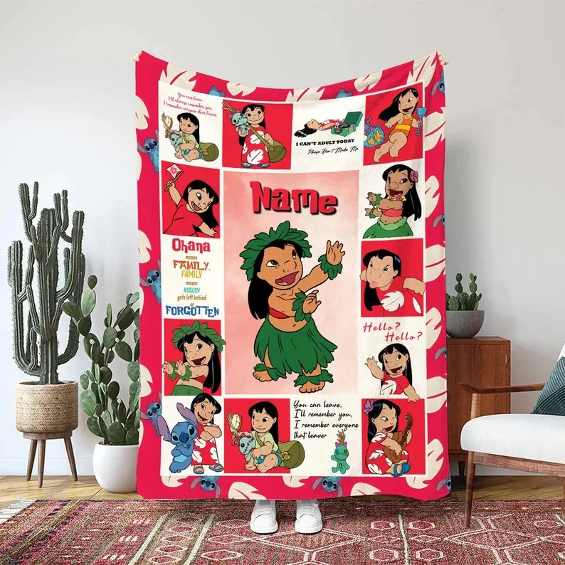 Personalized Disney Lilo And Stitch Fleece Hawaiian Lilo Blanket