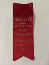 1892 South Dakota Republican State Convention Delegate Ribbon Madison SD
